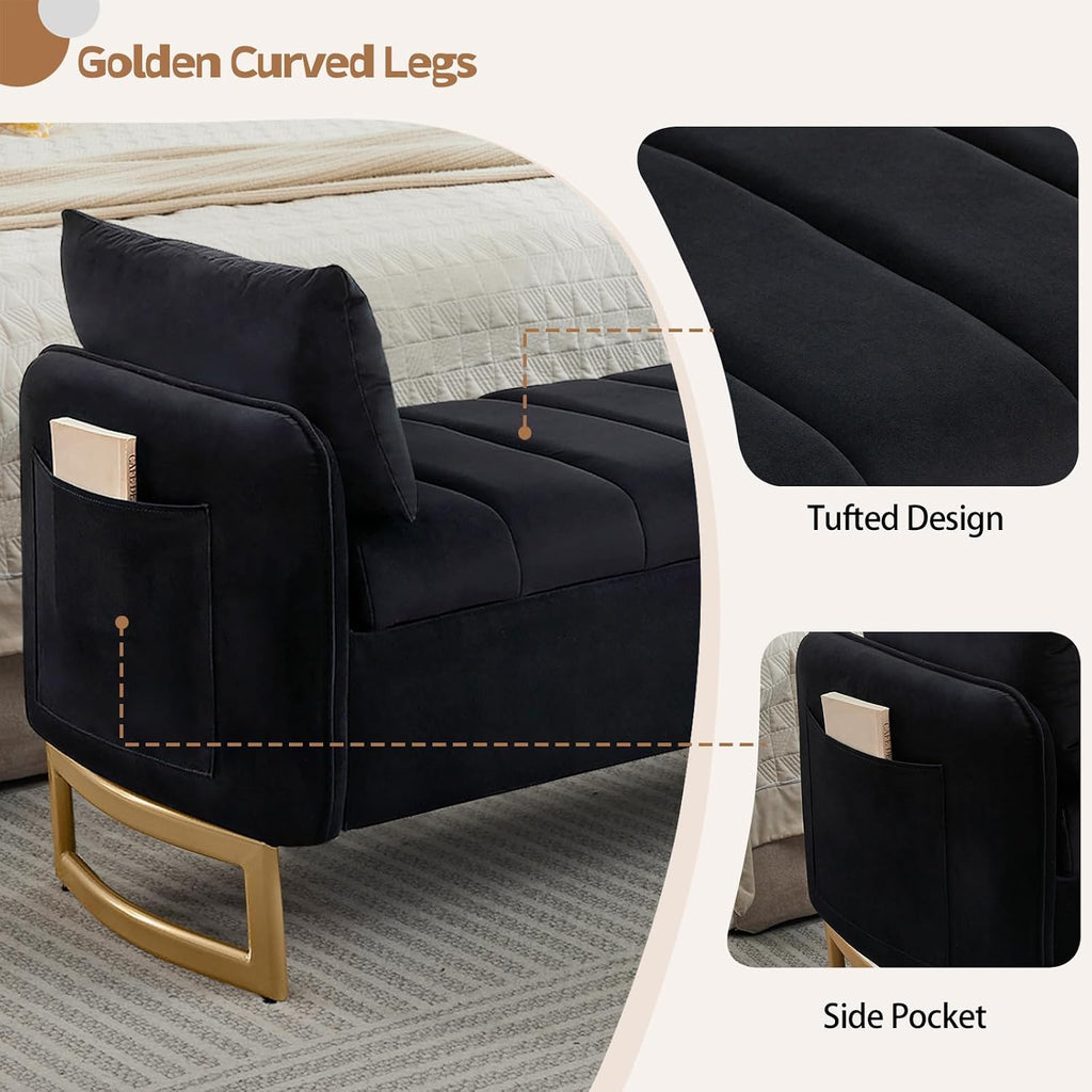 66" End of Bed Storage Bench King Size, Velvet Storage Benches Foot of Bed, Upholstered Storage Ottoman Bench with