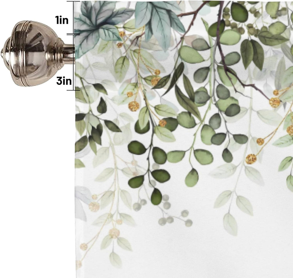 Sage Green Eucalyptus Leaves Curtain Valance for Windows Watercolor Window Treatments 1 Panel Short Curtains for