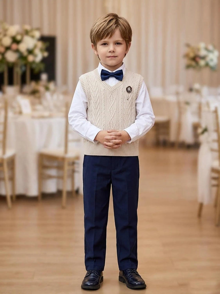 Boys Cable Knit Sweater Vest V Neck Pullover for Toddler