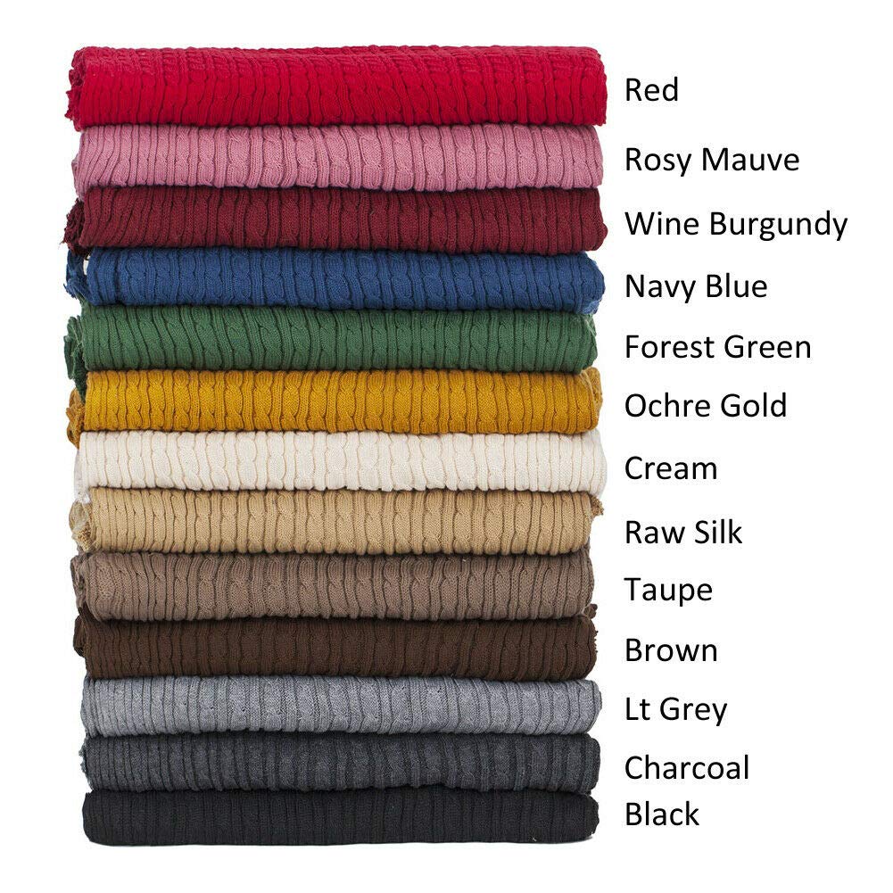 Cable Twist Knit Fabric, Selvedge Edge 14 Colours, Knitted Sweater Style Cotton Feel Material. Superb Cloth for