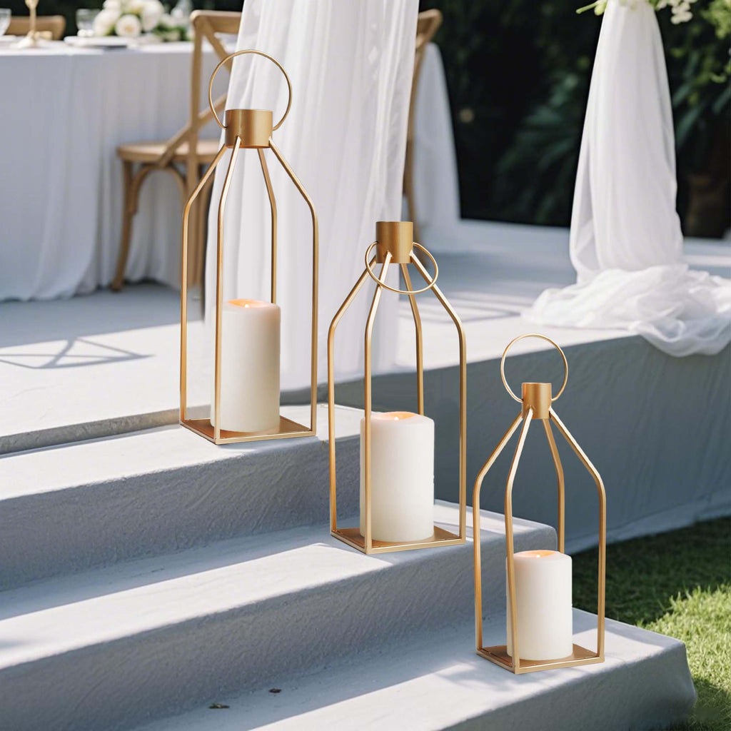 Elegant Gold Decorative Lanterns Set of 3-19/16/13 Inch Metal Indoor Lanterns Decorative with Flickering LED Candles