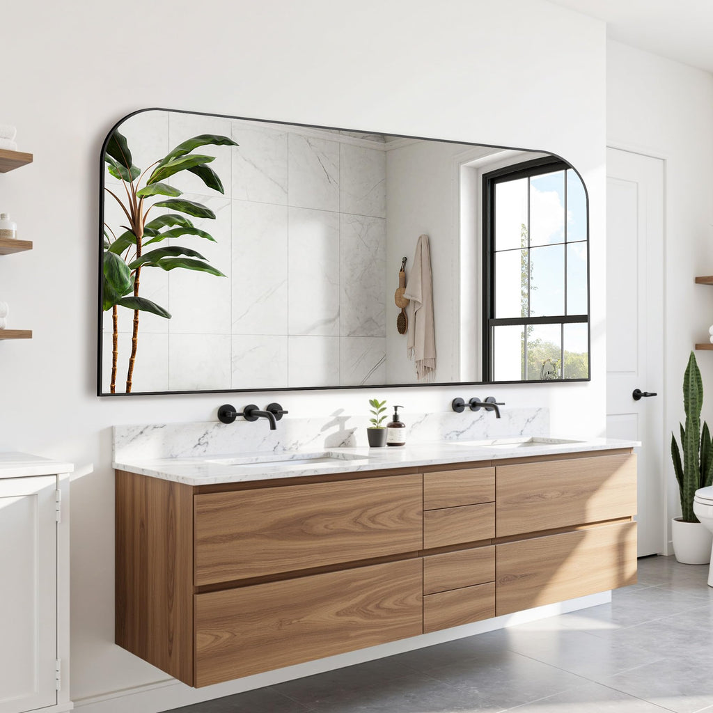 Bathroom Mirror, Wall Mirrors, Black Metal Framed Wall-Mounted Mirrors, Bathroom Vanity Mirror for Over Sink, Living