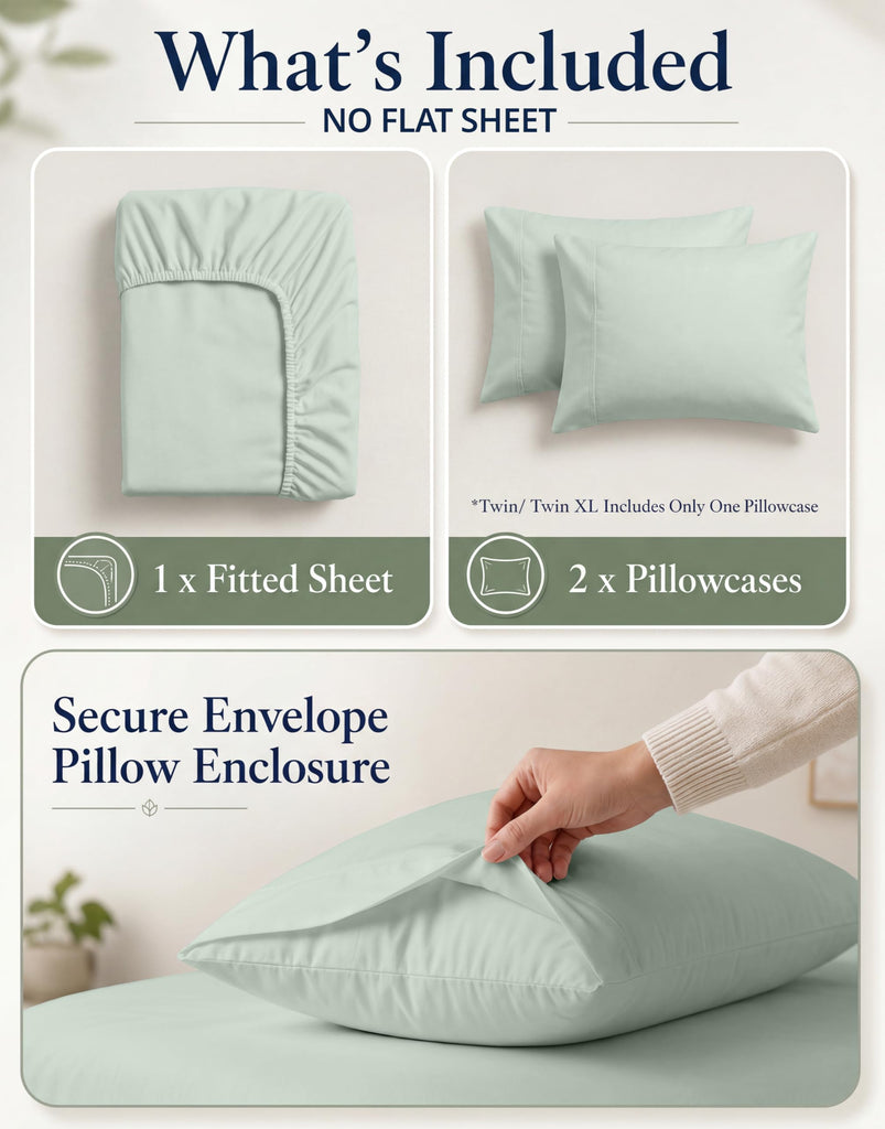100% Organic Cotton Queen Fitted Sheet & Pillowcase - Cool Blue