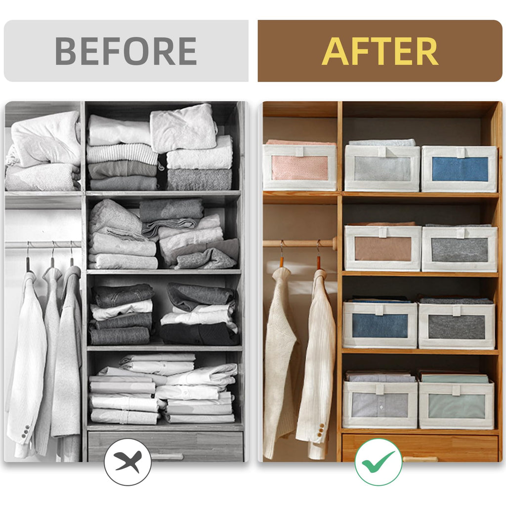 8 Pack Bins Linen Closet Baskets for Closet Organization Foldable Closet Organizer Bins with Clear Window For