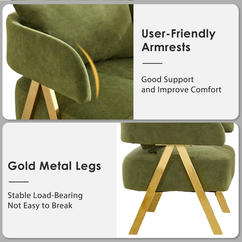 Modern Green Accent Chairs Set of 2, Velvet Barrel Accent Chair Bedroom, Comfy Reading Armchairs (2, Green)