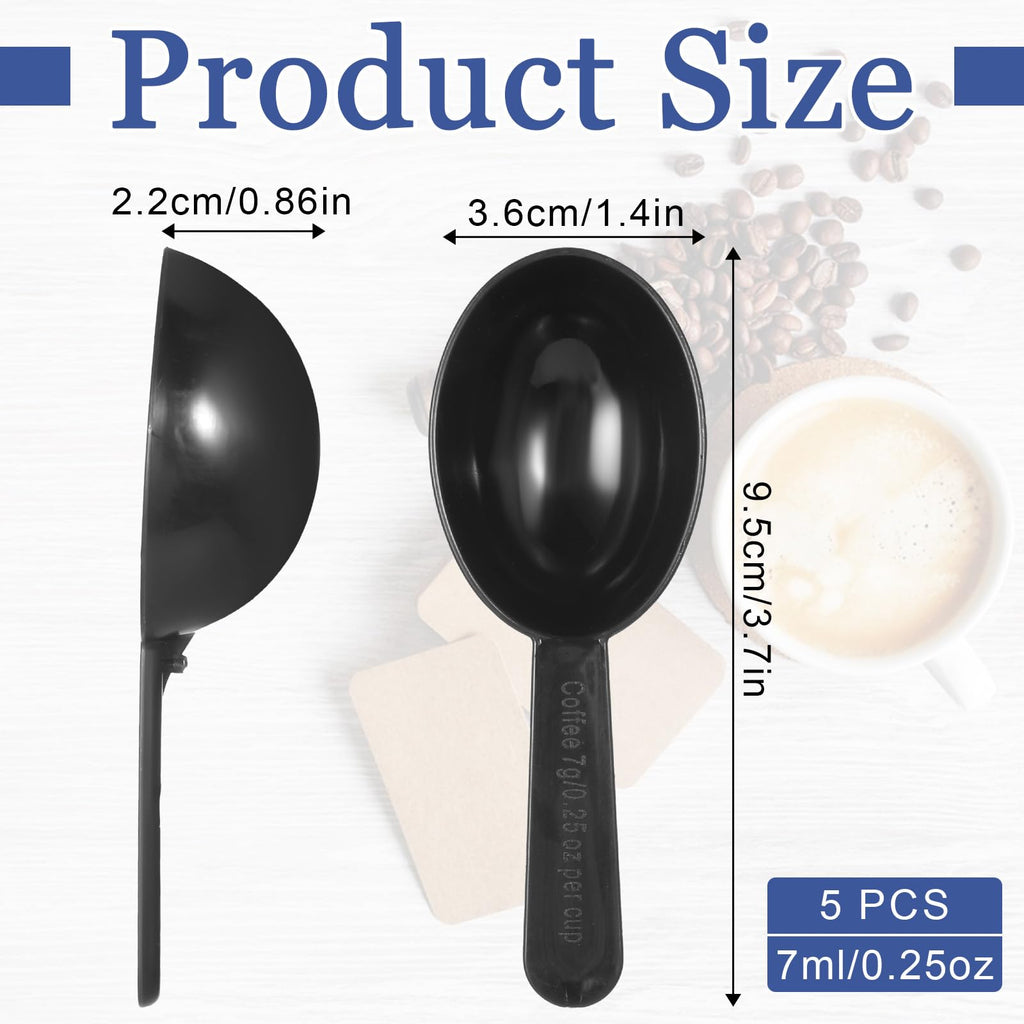 Small Scoops for Canisters, 5 Pack Plastic Scoopers for Containers, Black Coffee Measuring Scoop for Tea, Sugar
