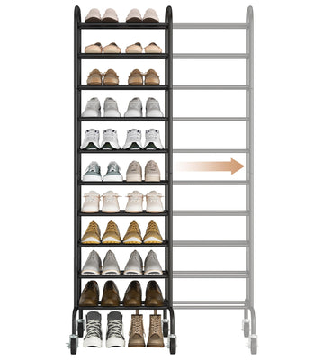 10-Tier Expandable Shoe Rack, 44 Pairs Tall Shoe Rack, Black