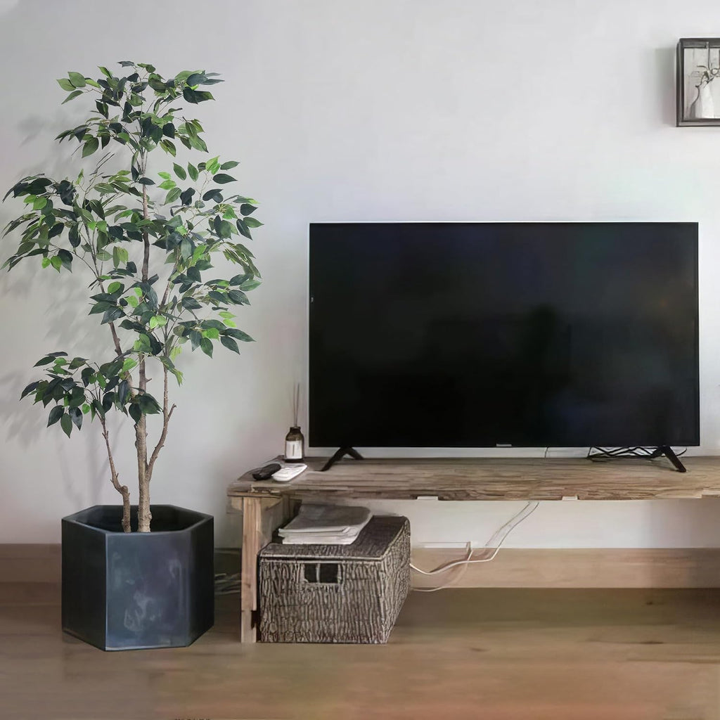 Artificial Ficus Tree 5Ft Faux Plant with Livelike Leaves Decor