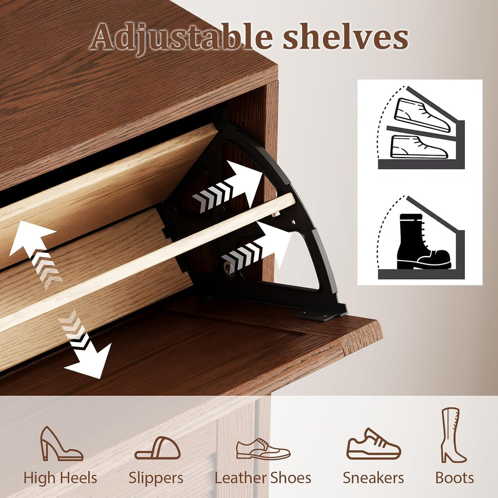 Soild Wood Shoe Storage Cabinet with 3 Flip Drawers ,Narrow Shoe Rack Cabinet with Adjustable Shelves 38 W, Morden