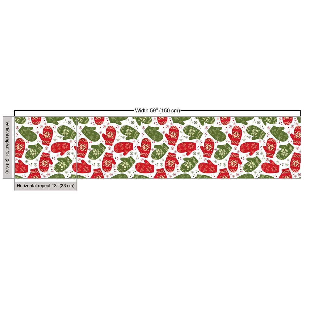 Christmas Fabric by The Yard, Art Xmas Theme Winter Gloves Pattern with Snowflakes and Nordic Roses Print, Decorative