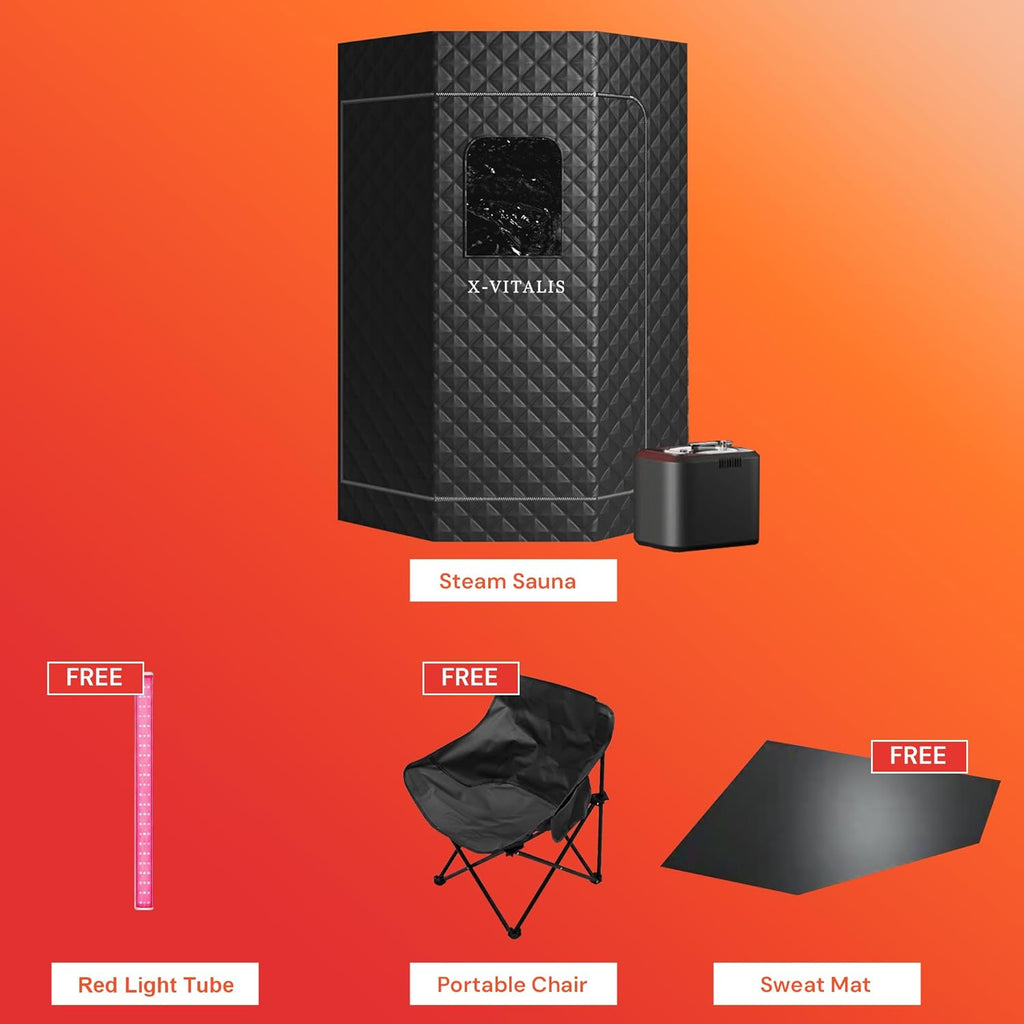 Upgraded Steam Sauna with Red Light Therapy Panel for Personal Home Spa