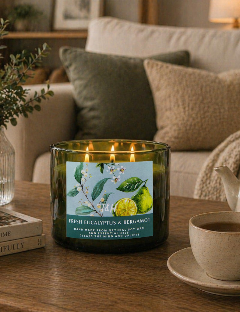 Fresh Eucalyptus Bergamot 3-Wick Large Soy Scented Candle, 15.8 oz