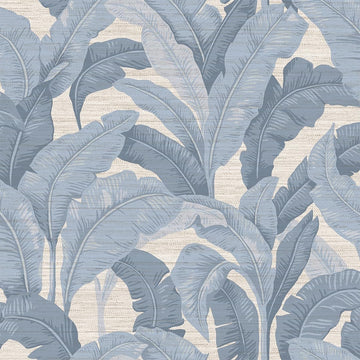 Textured Blue Layered Palm Faux Grasscloth Removable Peel and Stick Wallpaper, 20.5 in X 16.5 ft, Made in The USA
