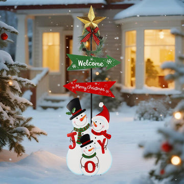 Outdoor Christmas Decorations, 50" Height Christmas Snowmen Yard Signs with Metal Stake, Xmas Yard Welcome Decorative