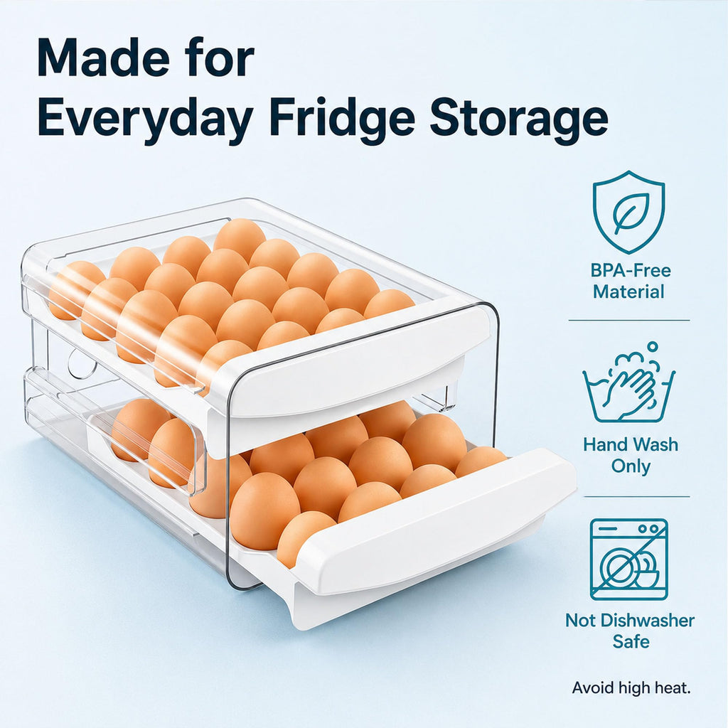 Egg Holder for Fridge, 40-Egg Refrigerator Organizer with Drawers