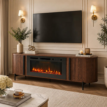 Fluted Fireplace TV Stand, 70 inch, Brown