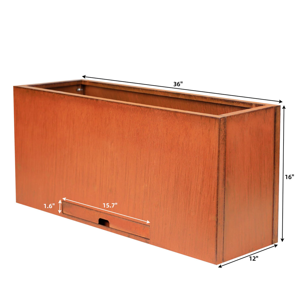 Corten Steel Rectangular Planter Box - 36" Lx12 Wx16 L. Pre-Rusted Weathering Steel Planter, Heavy Duty Rustic Finish