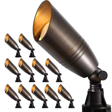 Solid Brass Landscape Lighting-12 Pack, Commercial Grade 12V Low Voltage Landscape Spotlights, LED Spot Lights