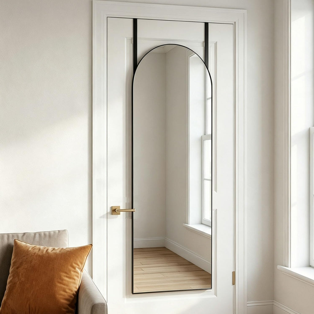 48" x 14" Arched Over The Door Mirror, Black Full Length Hanging Mirror