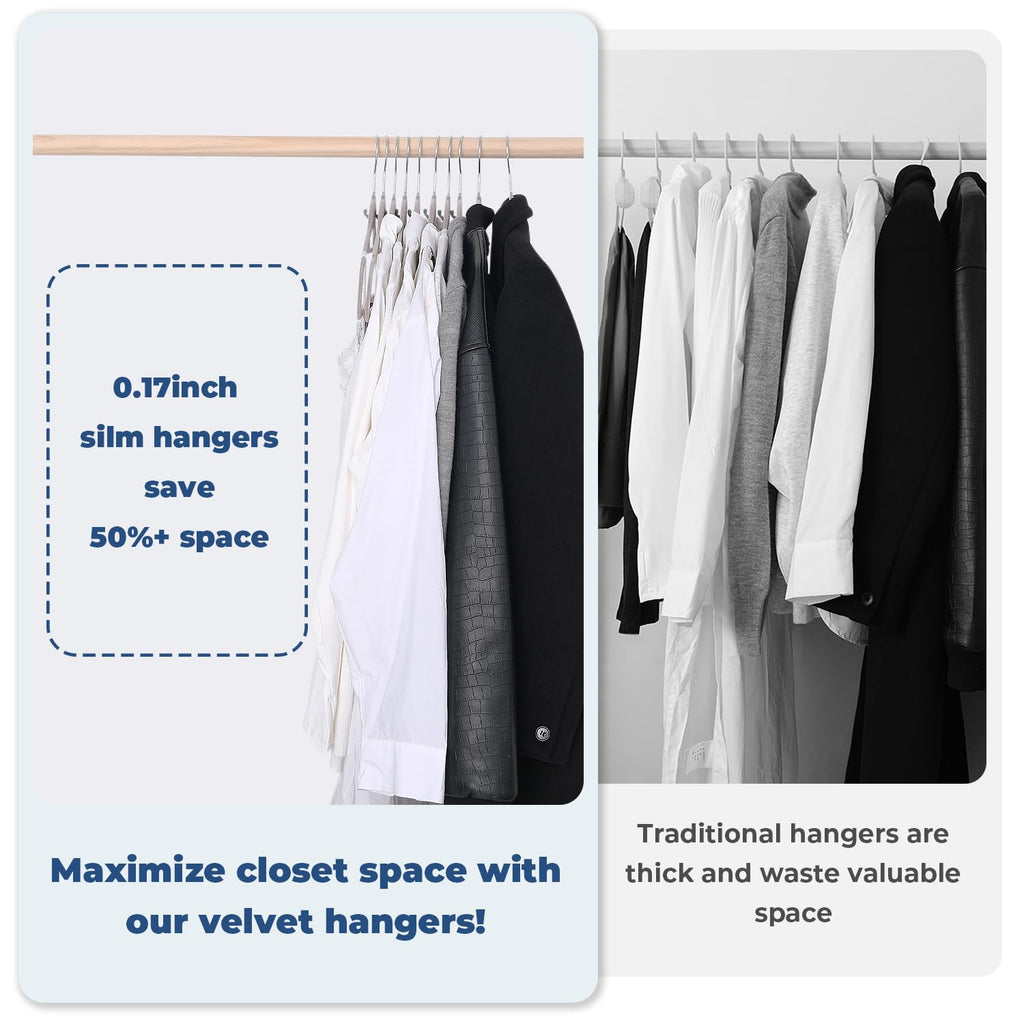 Grey Velvet Hangers, Stackable Hanger with Non Slip Felt Fabric