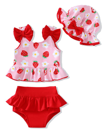 Toddler Girl Bathing Suit Infant Baby Girl Swimsuit 2 Piece Red Strawberry Baby Girl's Bikini Summer