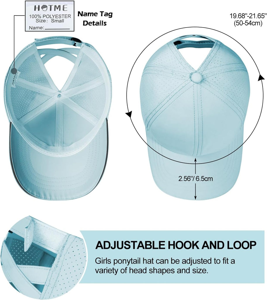Little Girls Reflective Baseball Cap Criss Cross Ponytail Hat Kids Quick Dry Mesh Summer Sports Hat for Toddler Ages