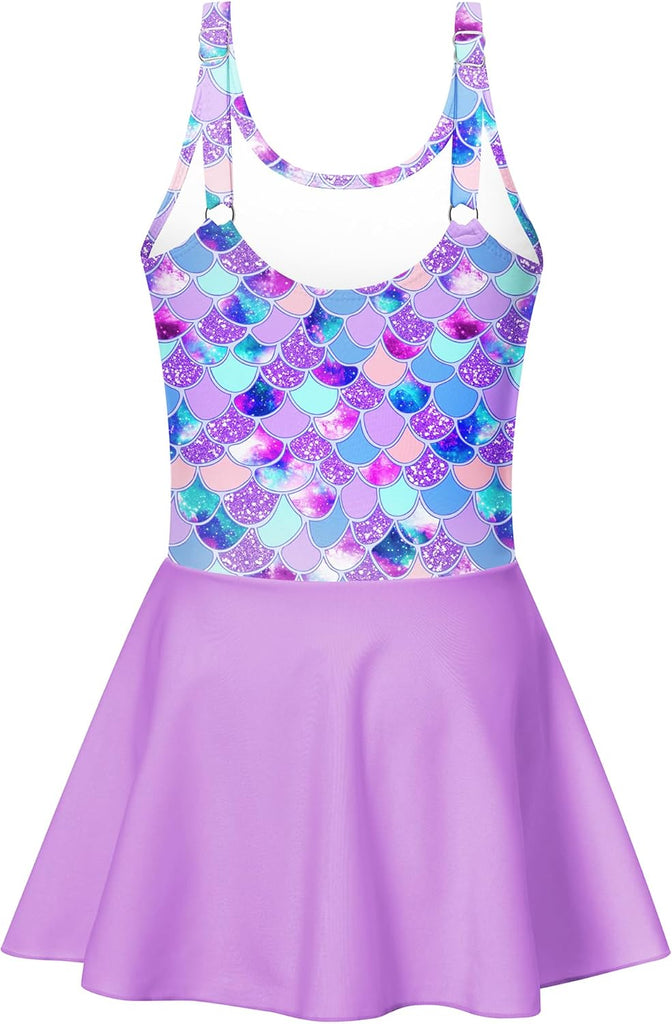 Girls One Piece Swimsuit with Skirt Bathing Suit Swim Dress
