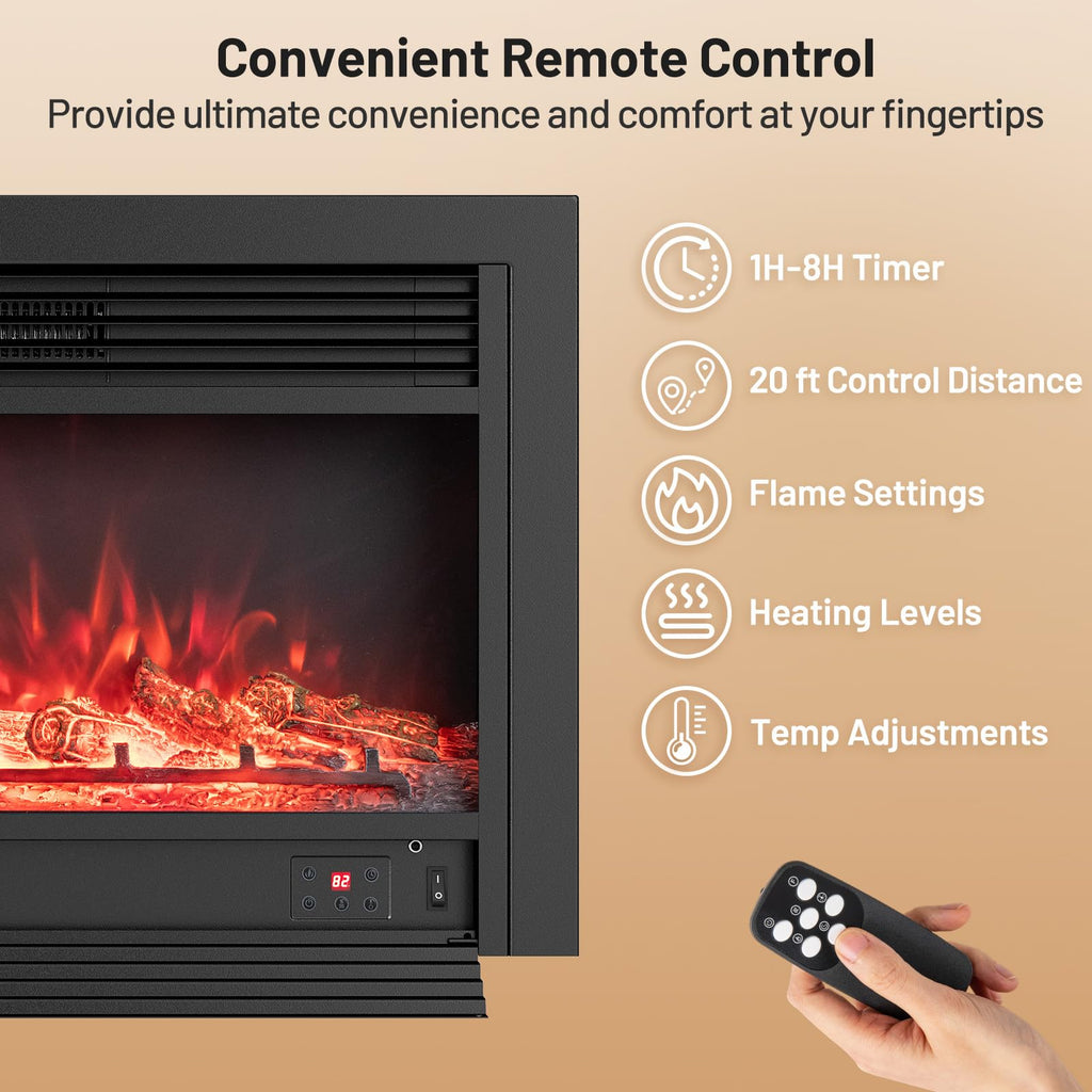 36" Electric Fireplace, Wall Mounted/Recessed, 3-Color Flame, 5 Brightness, 8H Timer, 750/1500W Freestanding Insert