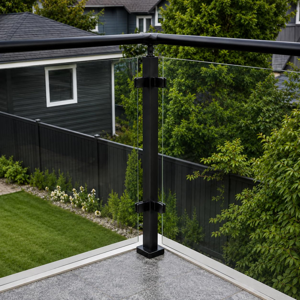 42-Inch Glass Railing Middle Post, 50mm, Black