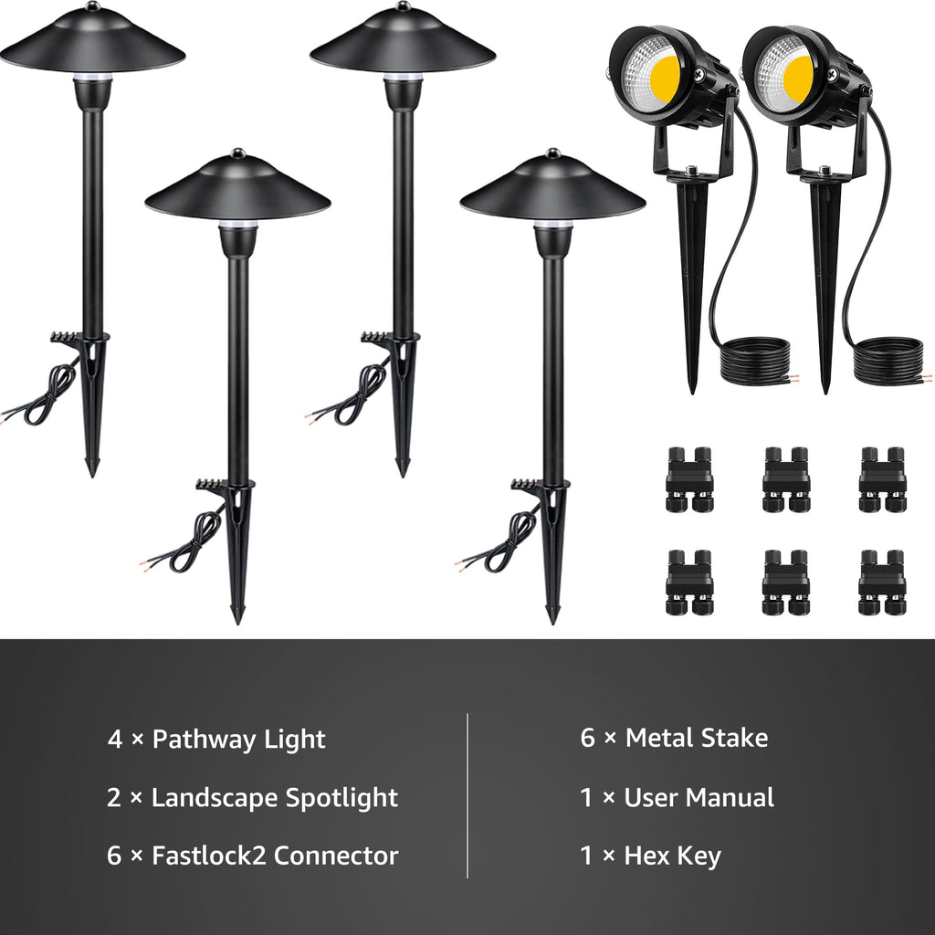 LED Low Voltage Landscape Lighting 12-24V Landscape Lighting Kit with Connectors Aluminum Pathway Lights Wired