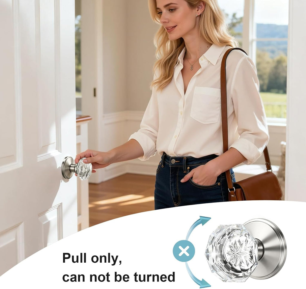 Dummy Glass Door Knob, Vintage Clear Crystal Door Knobs, Single Sided Interior Door Use Faceted Crystal Door Knobs