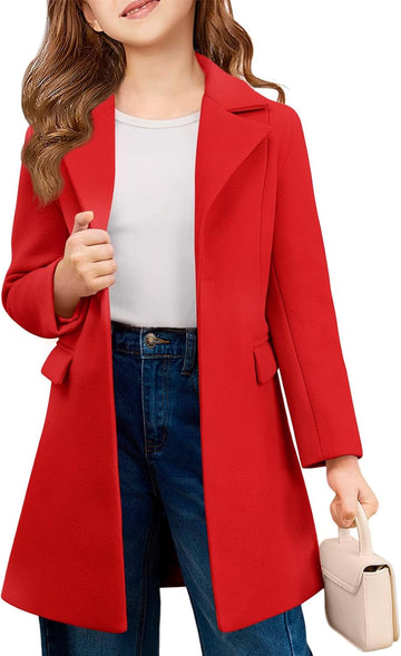 Girls Dress Coat Single-Button Lapel Long Jacket