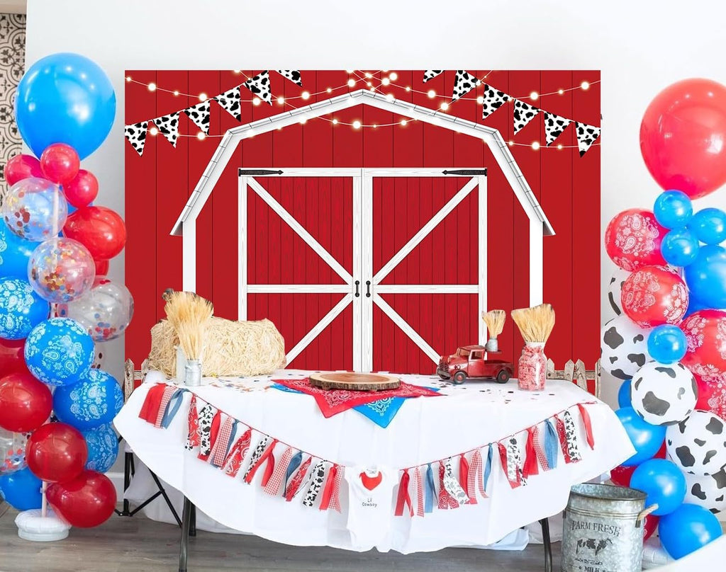Red Barn Door Wooden Farmhouse Backdrop 10×8FT