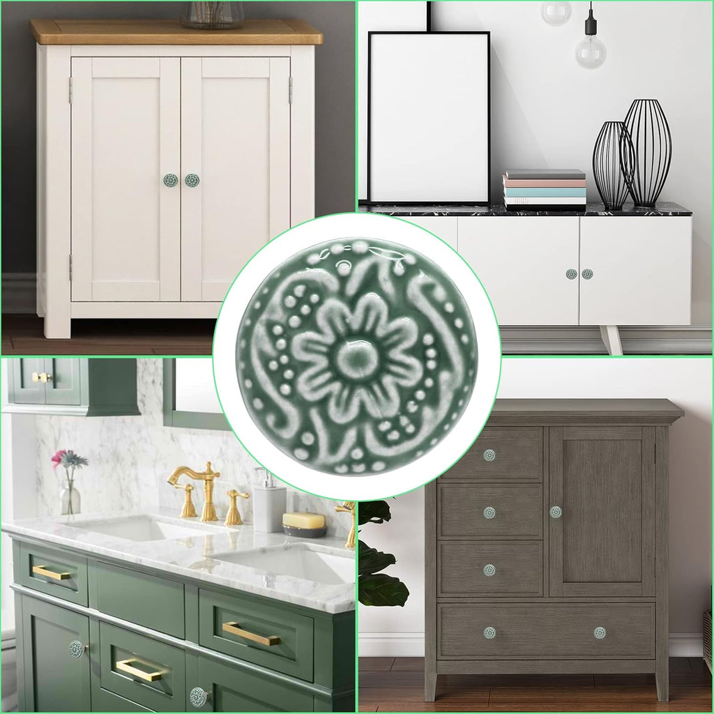 Green Ceramic knobs, Kitchen Cabinet Knobs, Retro Dresser Knobs, Drawer Knobs, Furniture Decorative Knobs and Pulls for