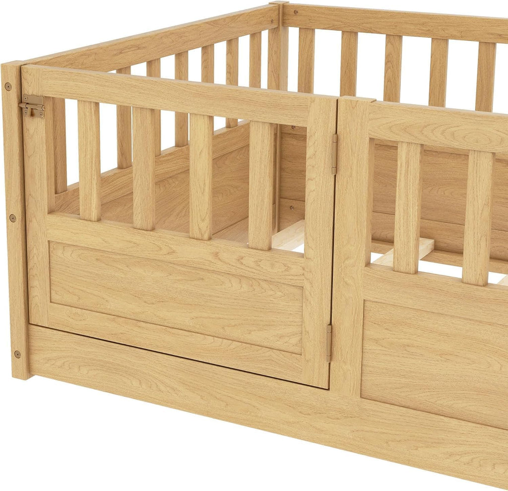 Kids Montessori Floor Bed Frame with Slats, Natural