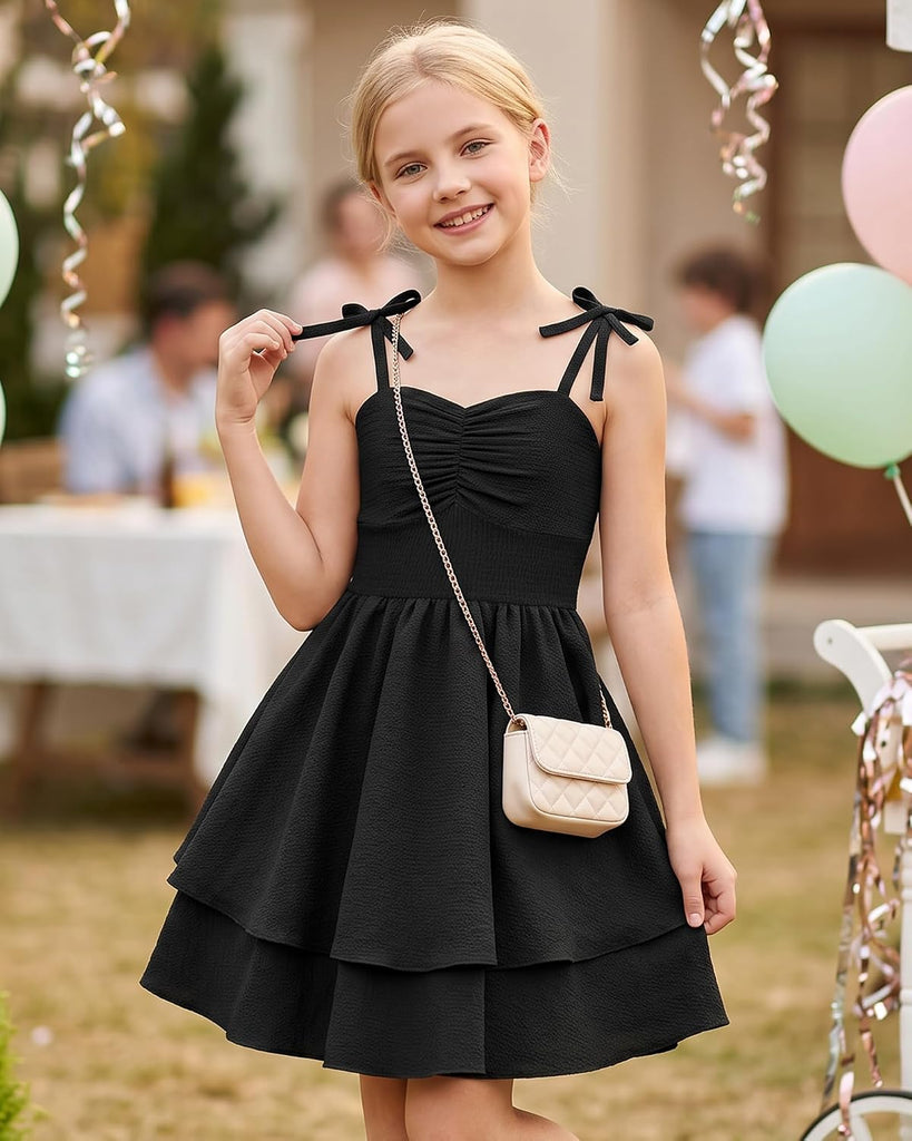 Girls Summer Dress Ruched Smocked Back Spaghetti Strap Sundress