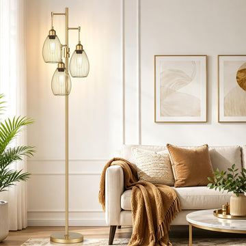 Dimmable Floor Lamp, 3 x LED Edison Bulbs Included, Farmhouse Industrial Floor Lamp Standing Tree Lamp with