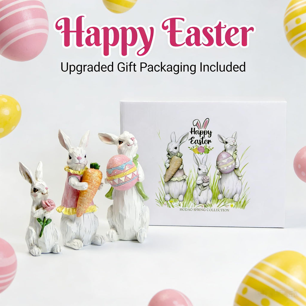 Easter Bunny Decorations Spring Indoor Home Decor Bunny Figurines (Easter White Bunny Family)