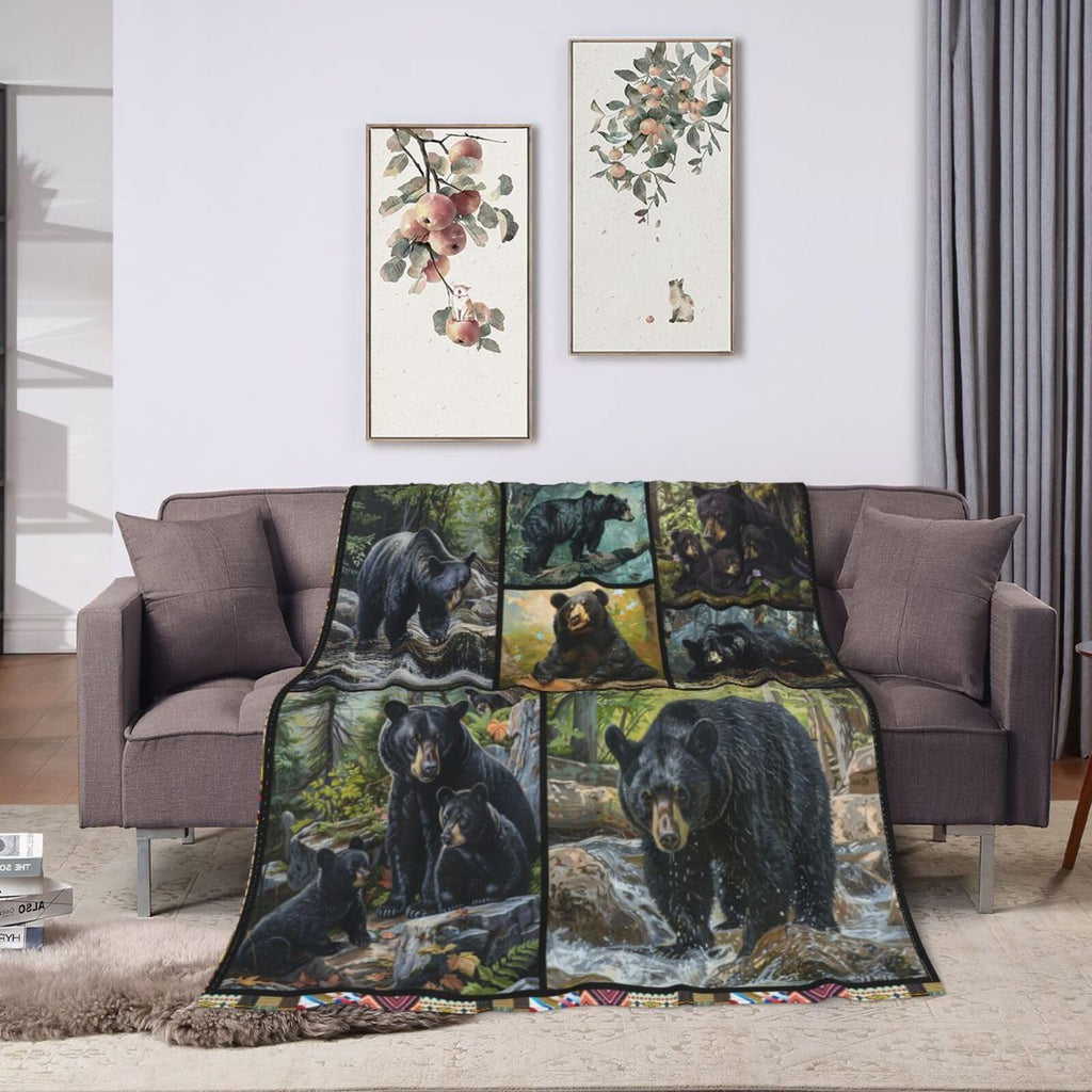 Black Bear Blanket Bears Throw Blanket Gifts for Wildlife Cabin Lodge Lover Soft Fleece Flannel Stuff Plush Throws