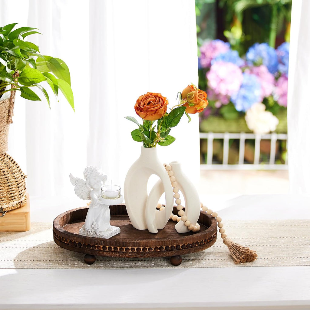 Wooden Decorative Tray for Table: 16×11.8in Wood Beaded Tray | Decor Tray for Coffee Table/Home/Living Room/Bathroom