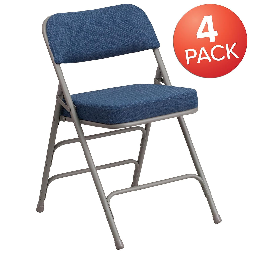 4 Pack HERCULES Series Premium Curved Triple Braced & Double Hinged Navy Fabric Metal Folding Chair
