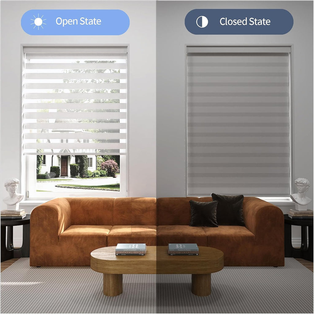 Zebra Blinds for Windows (32" W x 72" H, White) Zebra Roller Window Shades, Corded Dual Layer Light Filtering Privacy