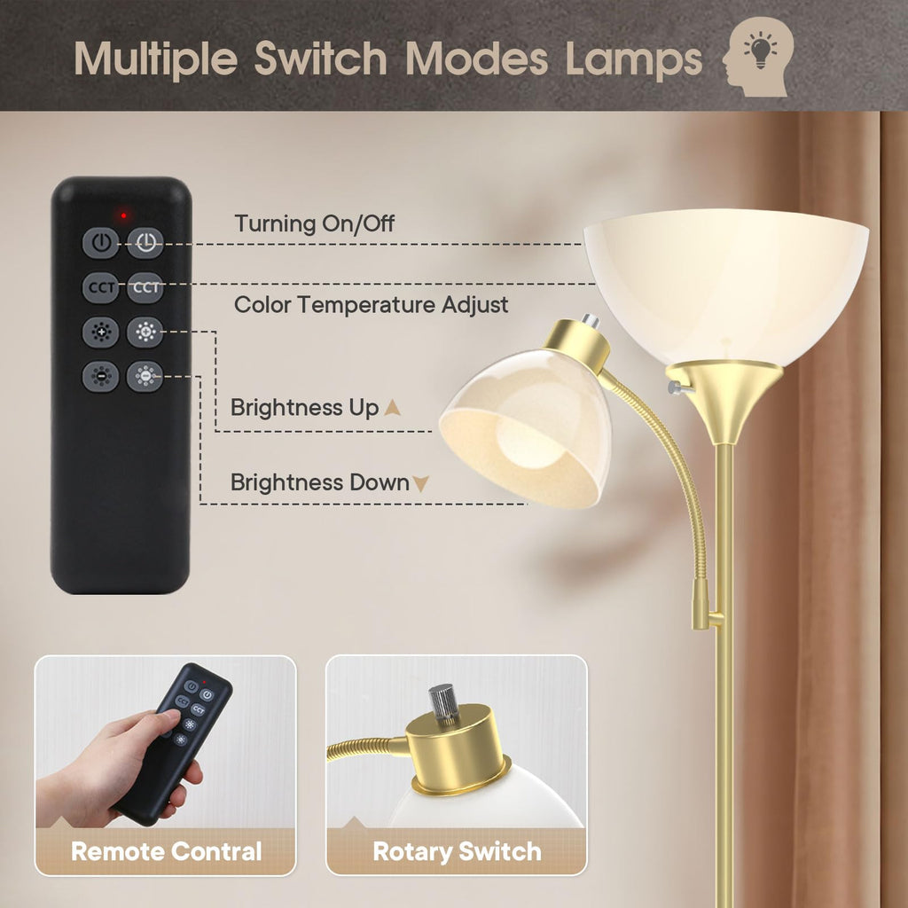 Torchiere Floor Lamp with Remote Control and Adjustable Reading Light