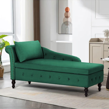 Velvet Chaise Lounge w/Left Armrest & Storage Space, Green