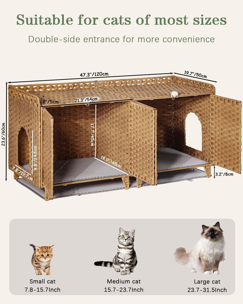 Cat Litter Box Enclosure for 2 Cats, Hidden Litter Box, Natural