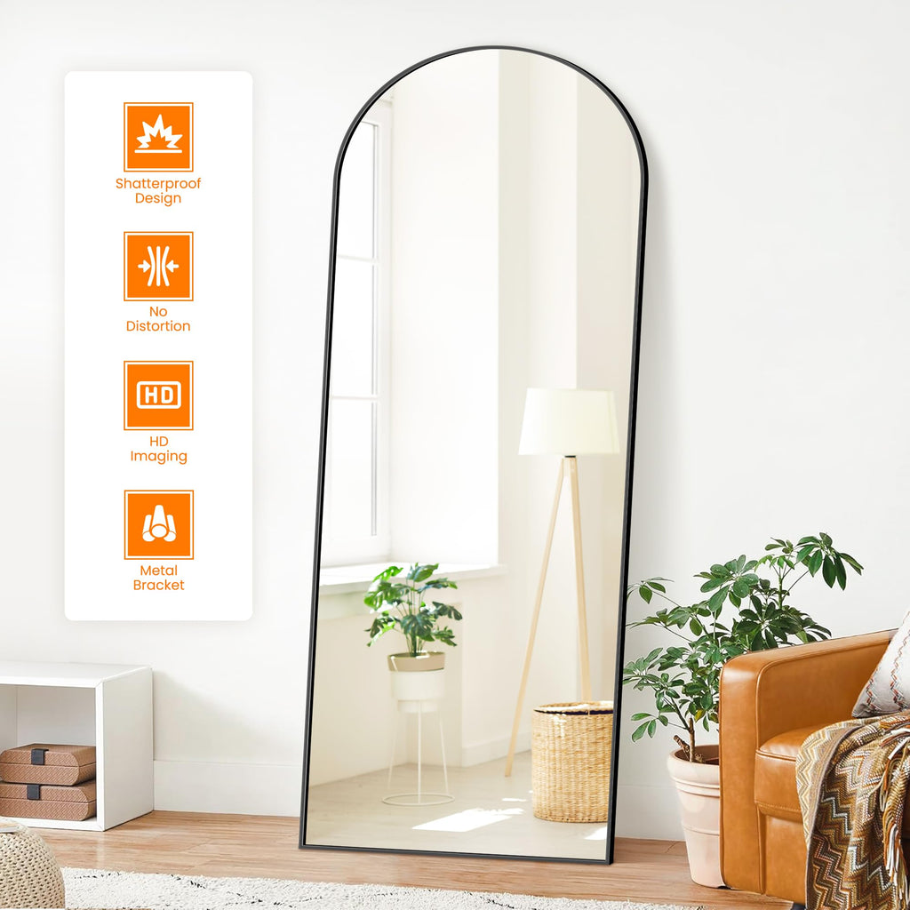 Arched Full Length Mirror, 70"x24" Standing Body Mirror for Wall, Black