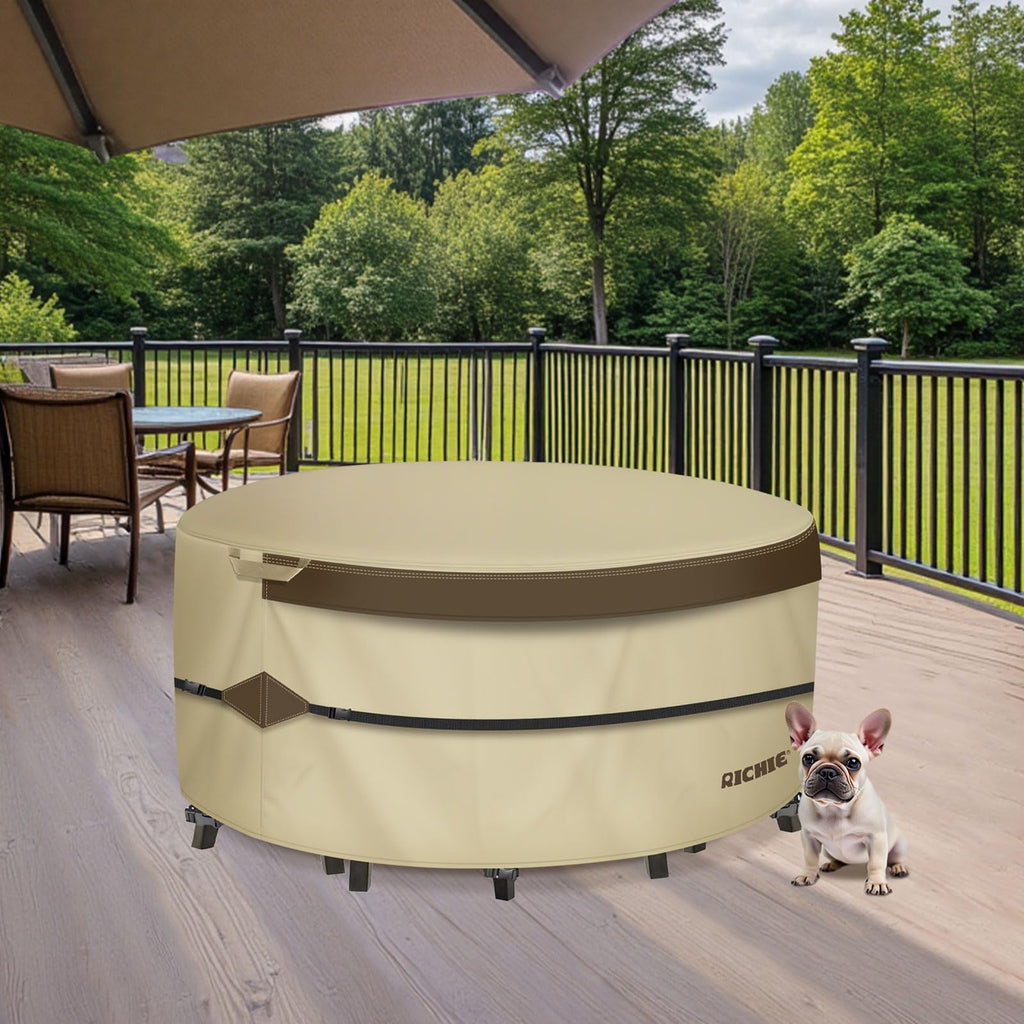 Outdoor Patio Furniture Cover - Heavy Duty Waterproof 600D Tough Canvas Protector for Round Table Cover, All-Season