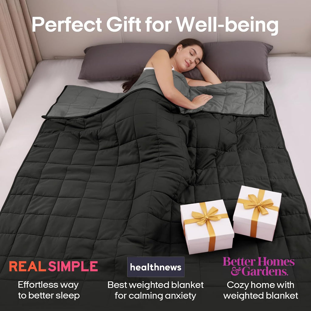 Weighted Blanket for Adults (48"x72", 12lbs, Grey/Black) | Cooling Weighted Blanket, High Breathability Heavy
