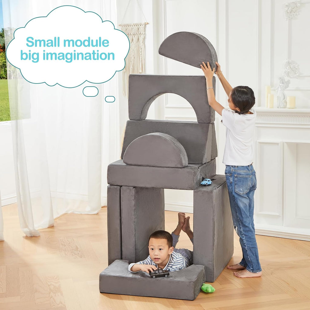 Modular Kids Play Couch, Fort Building Kids Couch for Room, Toddler Sofa That Folds, Grey