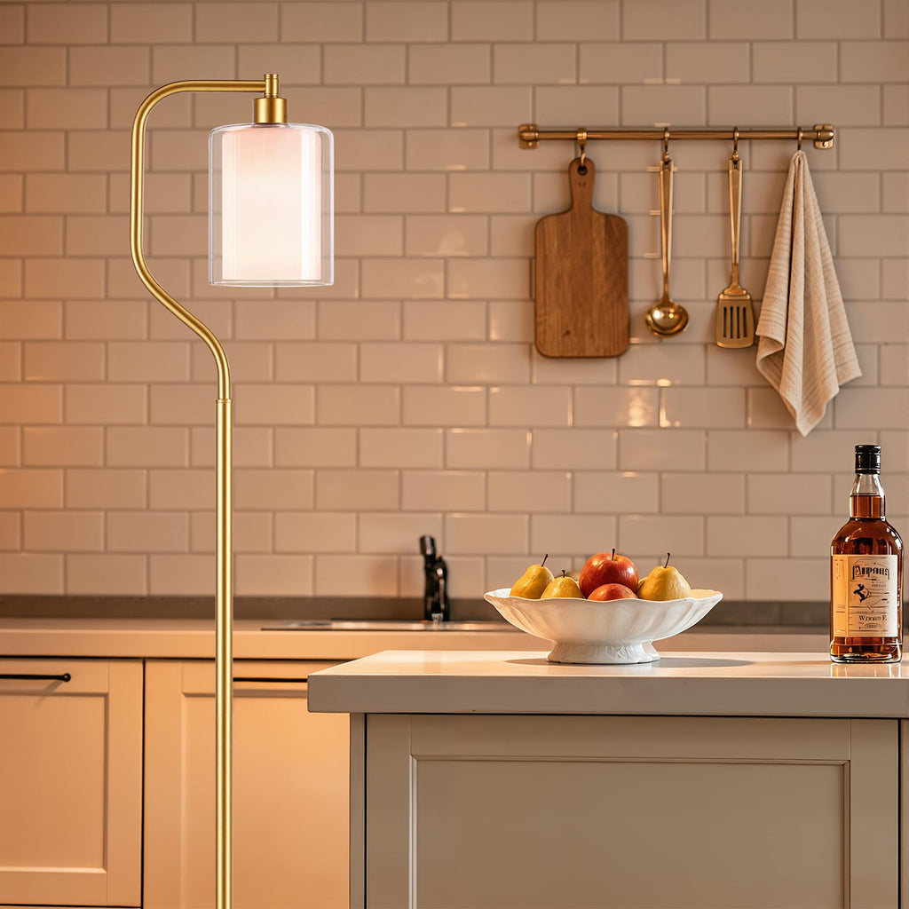 Dimmable Gold Floor Lamp with Double Glass Shade